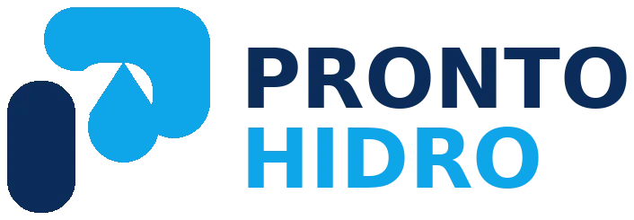Logo Pronto Hidro em azul-claro e azul-marinho